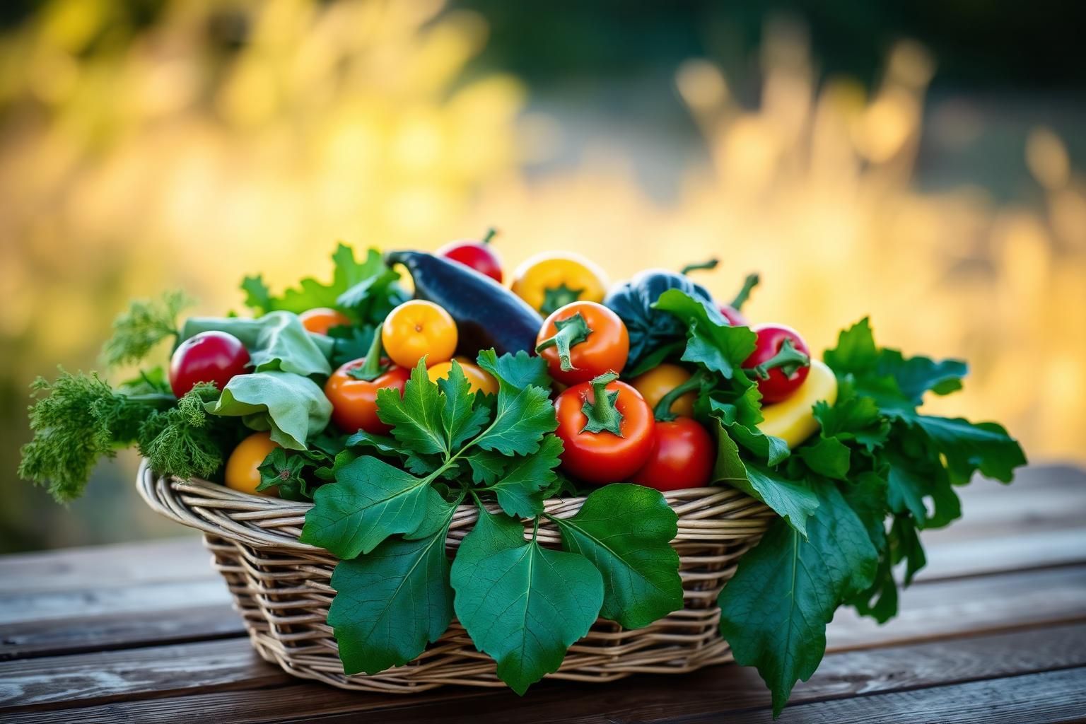 A basket of fresh produce at a local farmers market